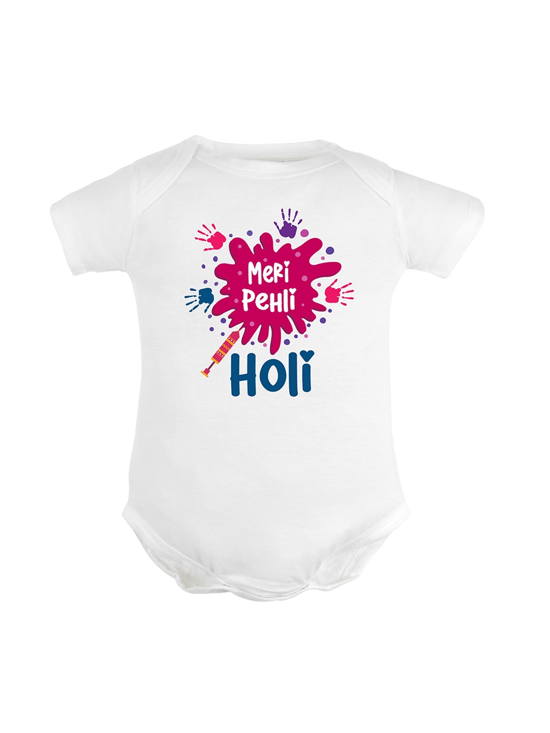 

FFLIRTYGO Infants Typography Printed Holi Special Pure Cotton Bodysuit, White