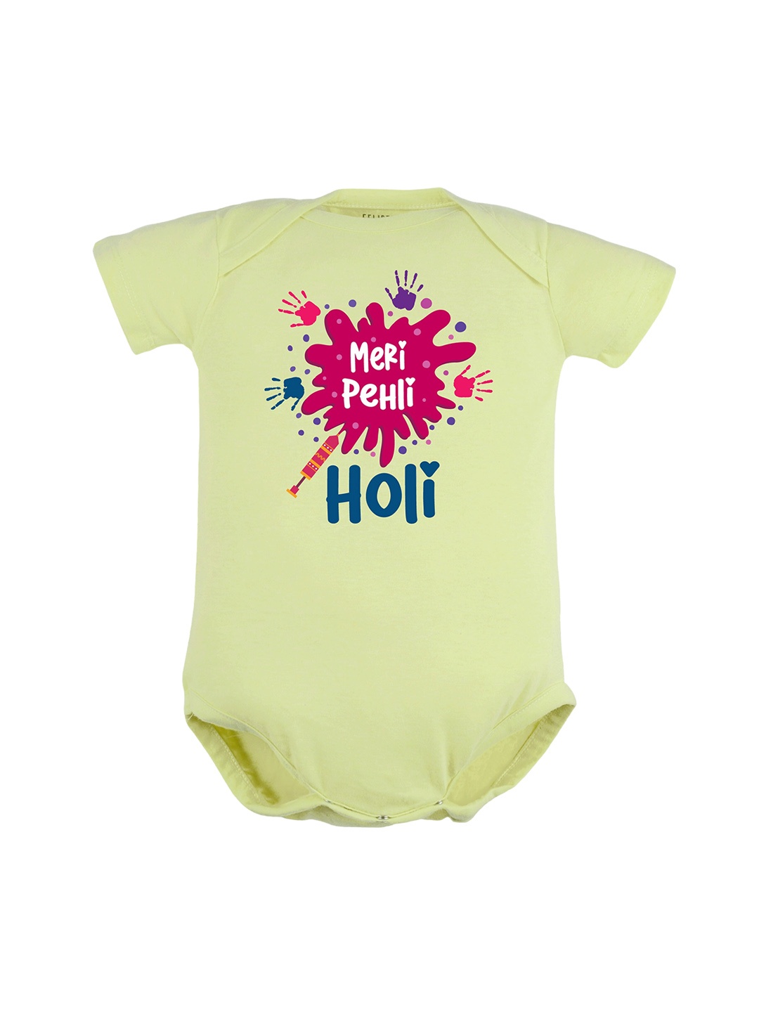 

FFLIRTYGO Infants Typography Printed Holi Special Pure Cotton Bodysuit, Green