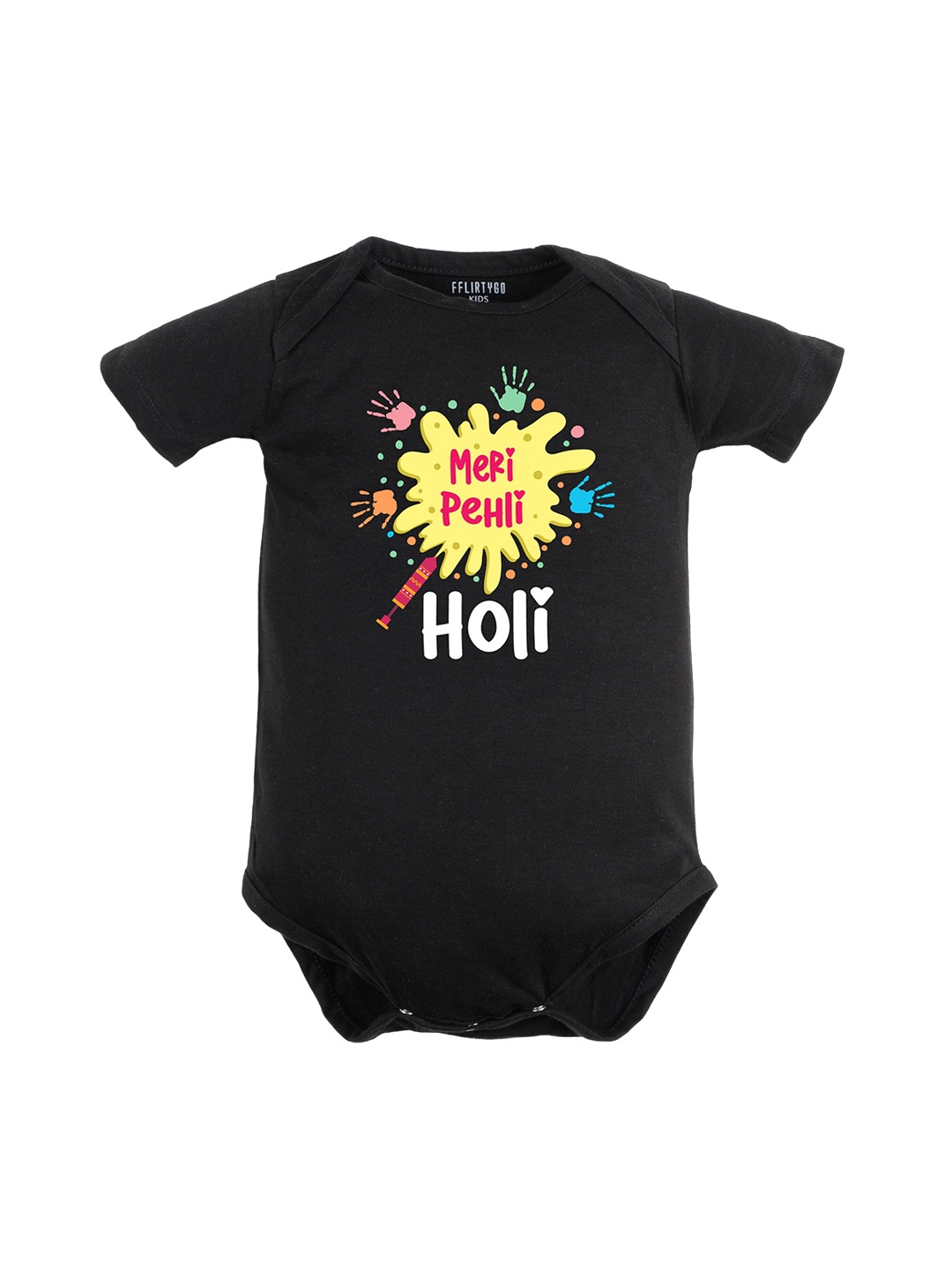 

FFLIRTYGO Kids Typography Printed Pure Cotton Bodysuit, Black