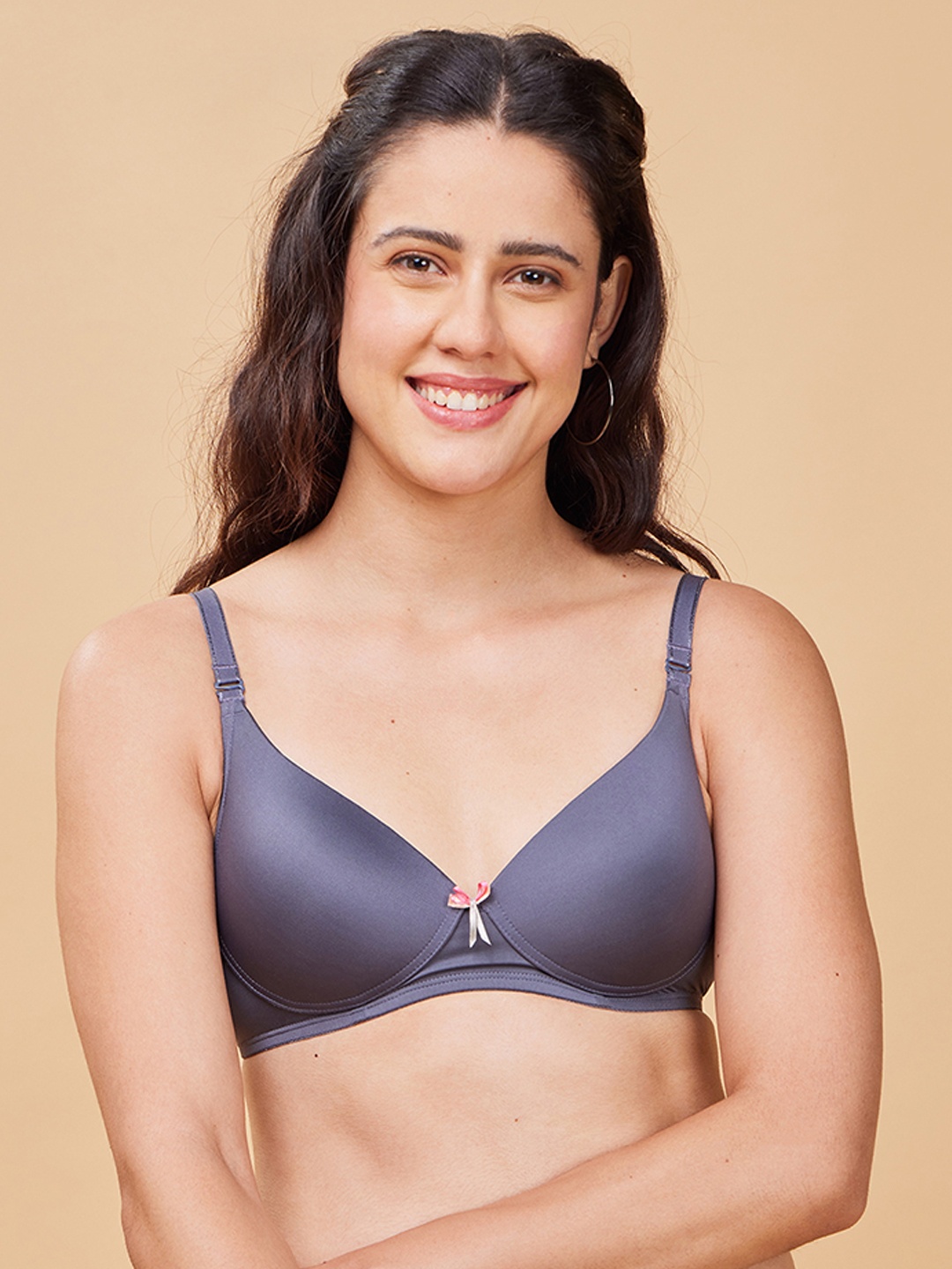 

Enamor Medium Coverage Lightly Padded Wirefree T-shirt Bra- Anti Microbial, Grey