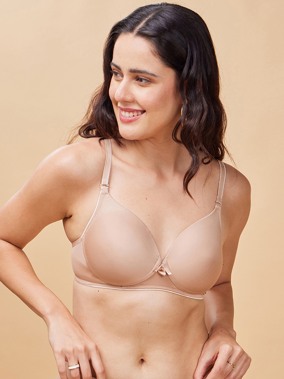 

Enamor Full Coverage Underwired Lightly Padded T-shirt Bra With Anti Microbial, Beige