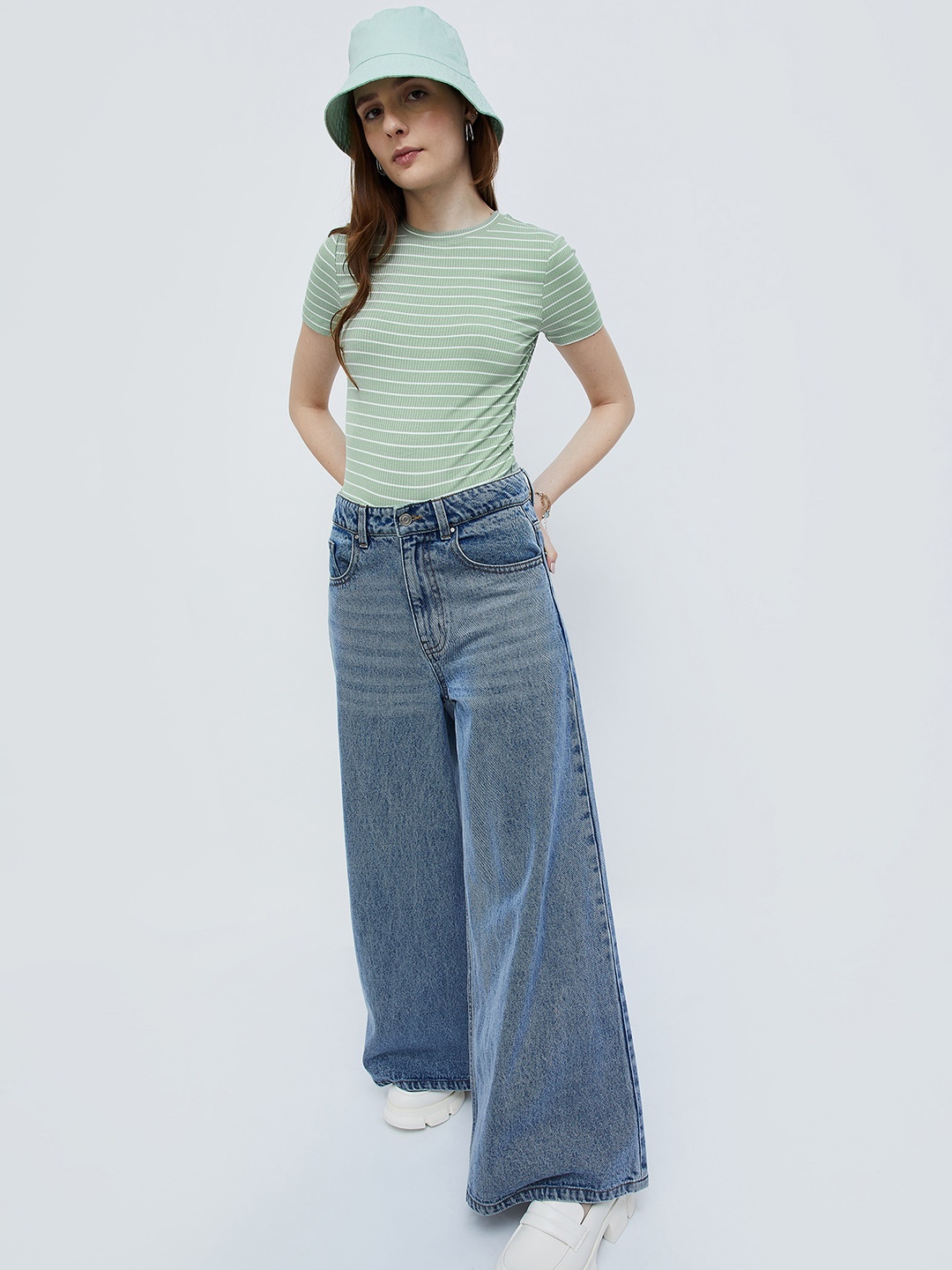 

Ginger by Lifestyle Horizontal Striped Fitted T Shirt, Green