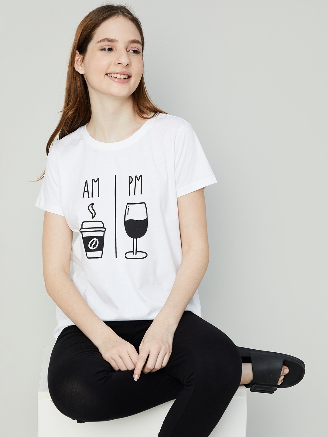 Ginger by Lifestyle Typography Printed Cotton T-shirt, White