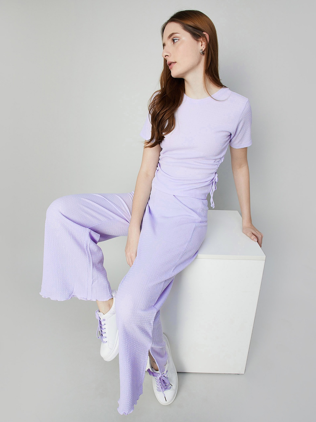 Ginger by Lifestyle Self Design Cut-Out Detailed Ruched Top, Purple