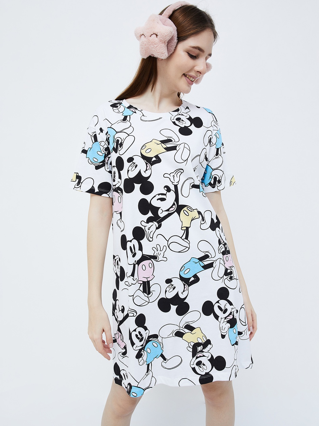 

Ginger by Lifestyle Mickey Mouse Printed Pure Cotton Nightdress, White