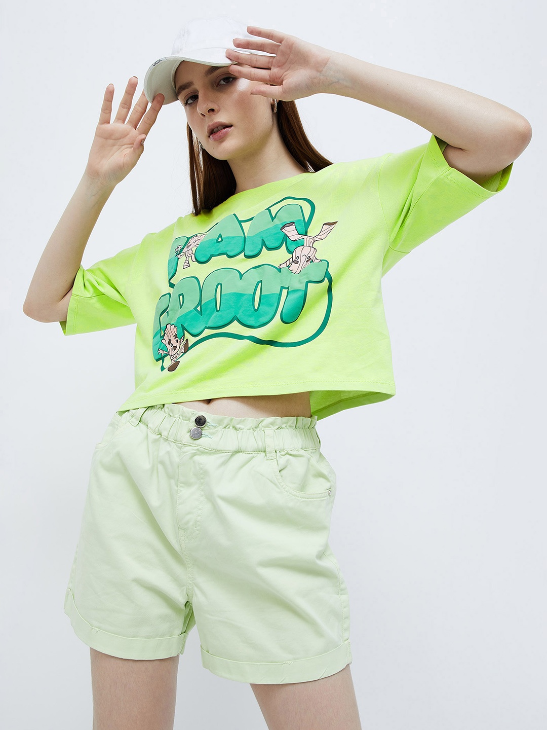 

Ginger by Lifestyle Typography Printed Pure Cotton Cop T-shirt, Lime green