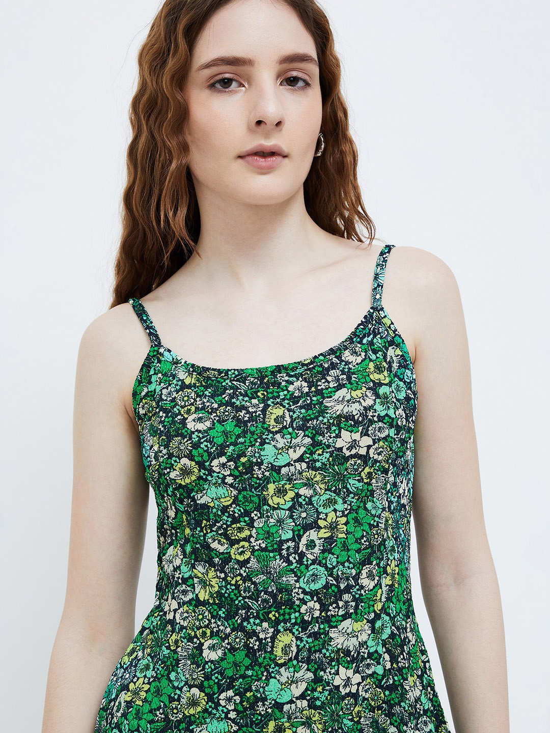 

Ginger by Lifestyle Floral Printed Shoulder Straps A-Line Dress, Green
