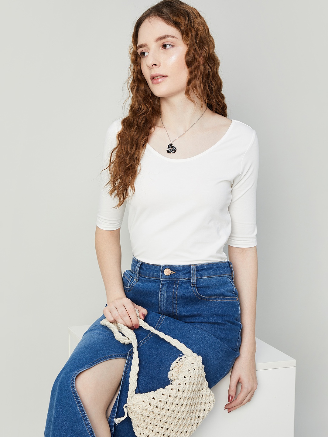 

Ginger by Lifestyle Round Neck Cotton Top, White
