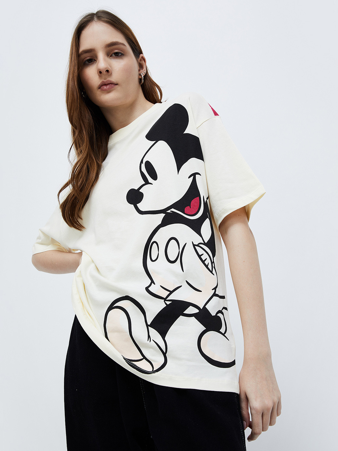 

Ginger by Lifestyle Mickey Mouse Printed Round Neck Short Sleeves Cotton Regular T-shirt, White