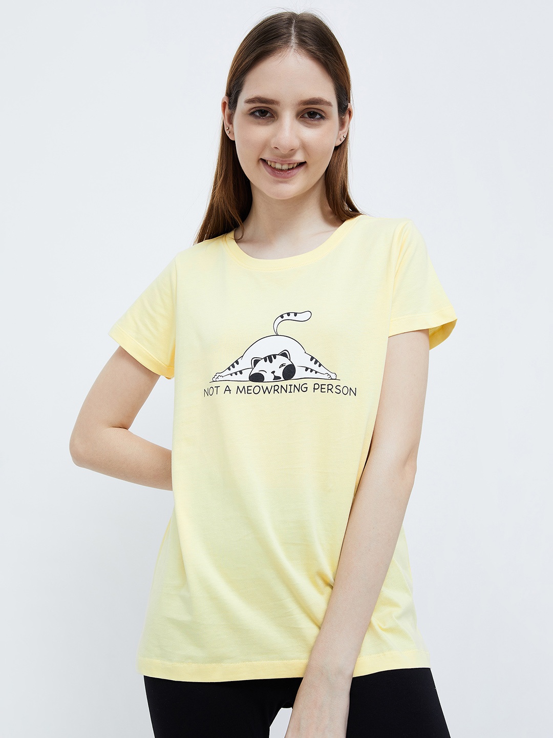 

Ginger by Lifestyle Graphic Printed Sleeves Pure Cotton T-shirt, Yellow