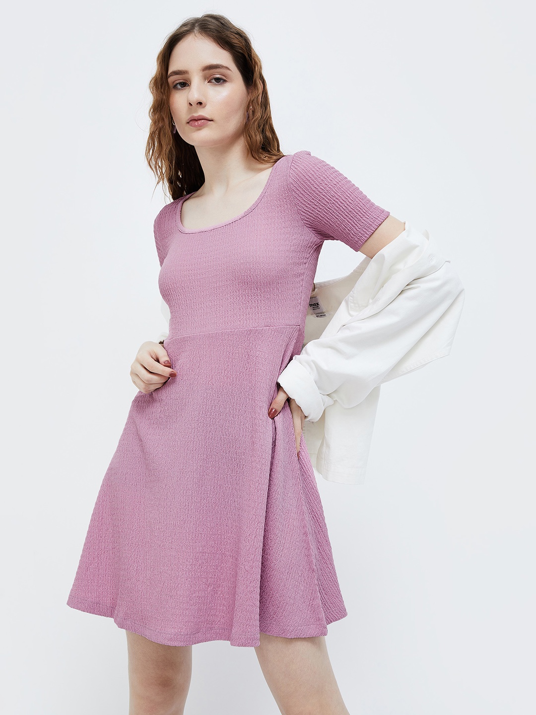 

Ginger by Lifestyle Round Neck Short Sleeves A-Line Dress, Lavender