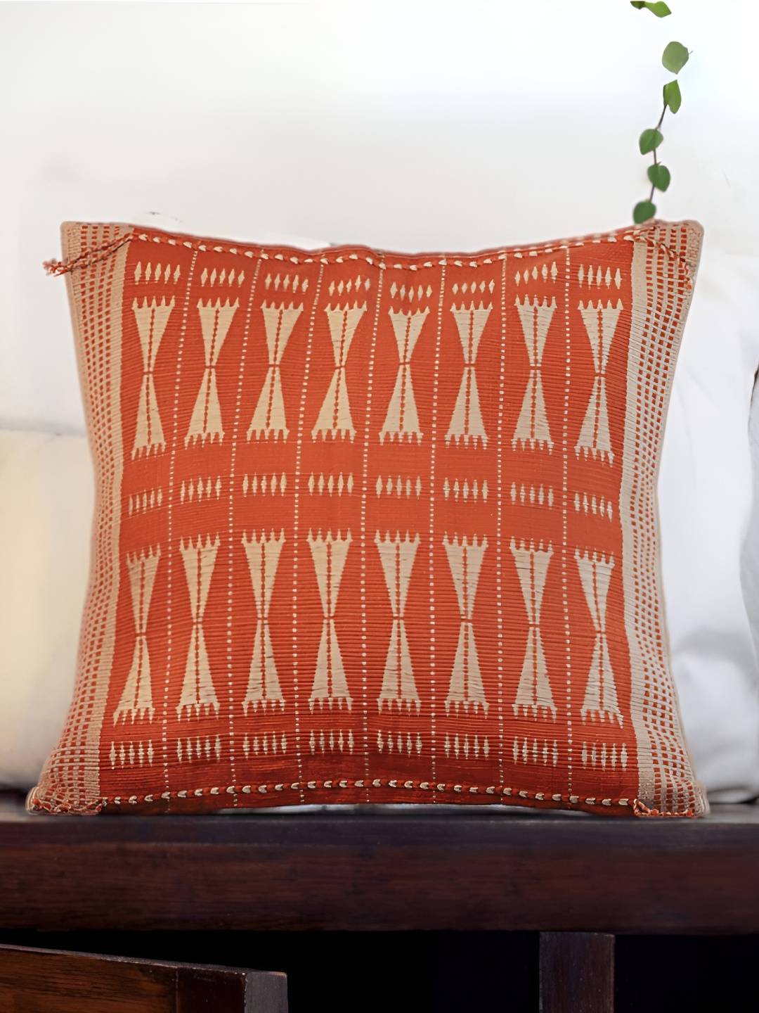 

Peepul Tree Beige & Red Geometric Square Cotton Cushion Covers