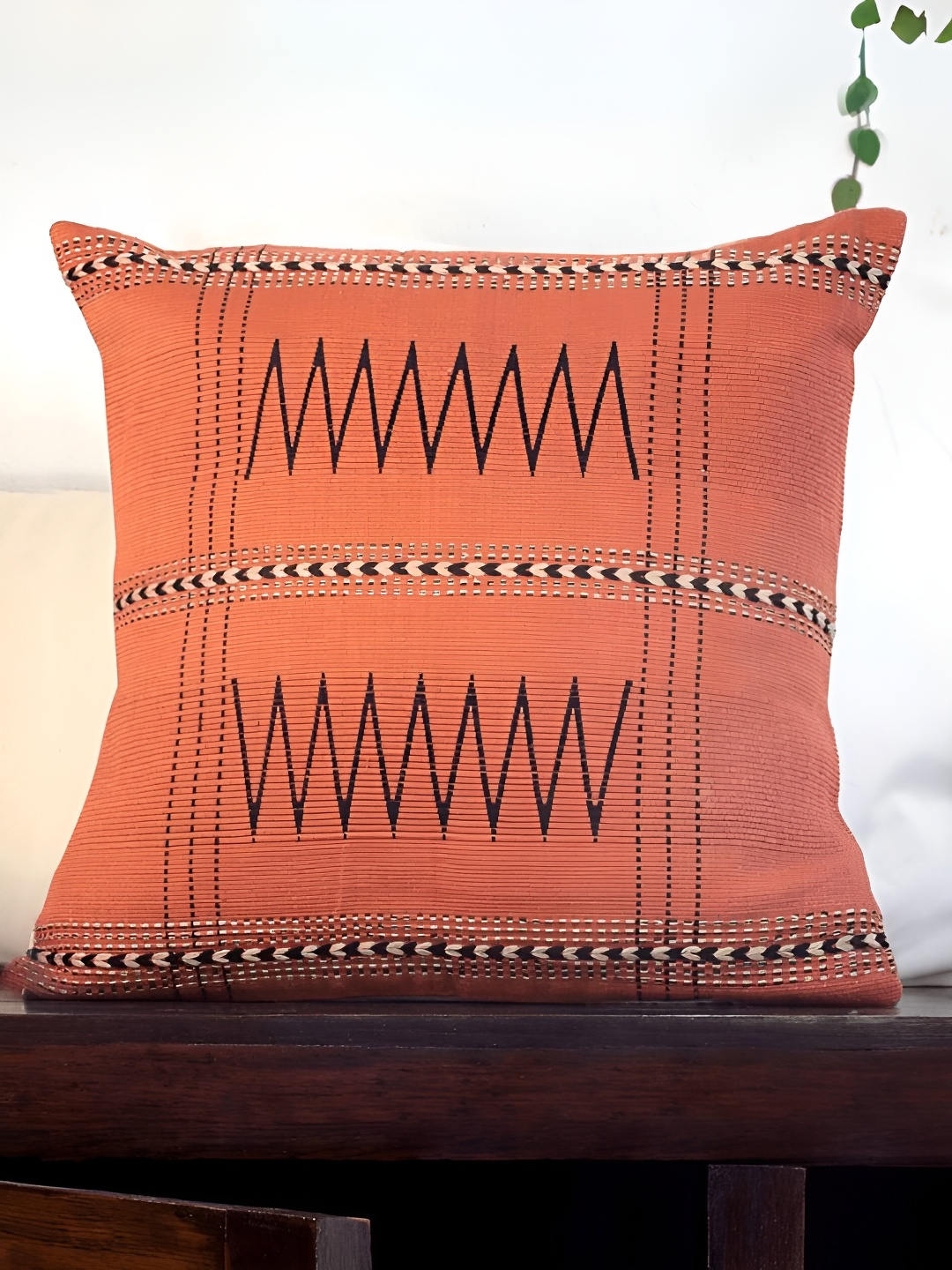 

Peepul Tree Rust & Black Geometric Square Cotton Cushion Covers
