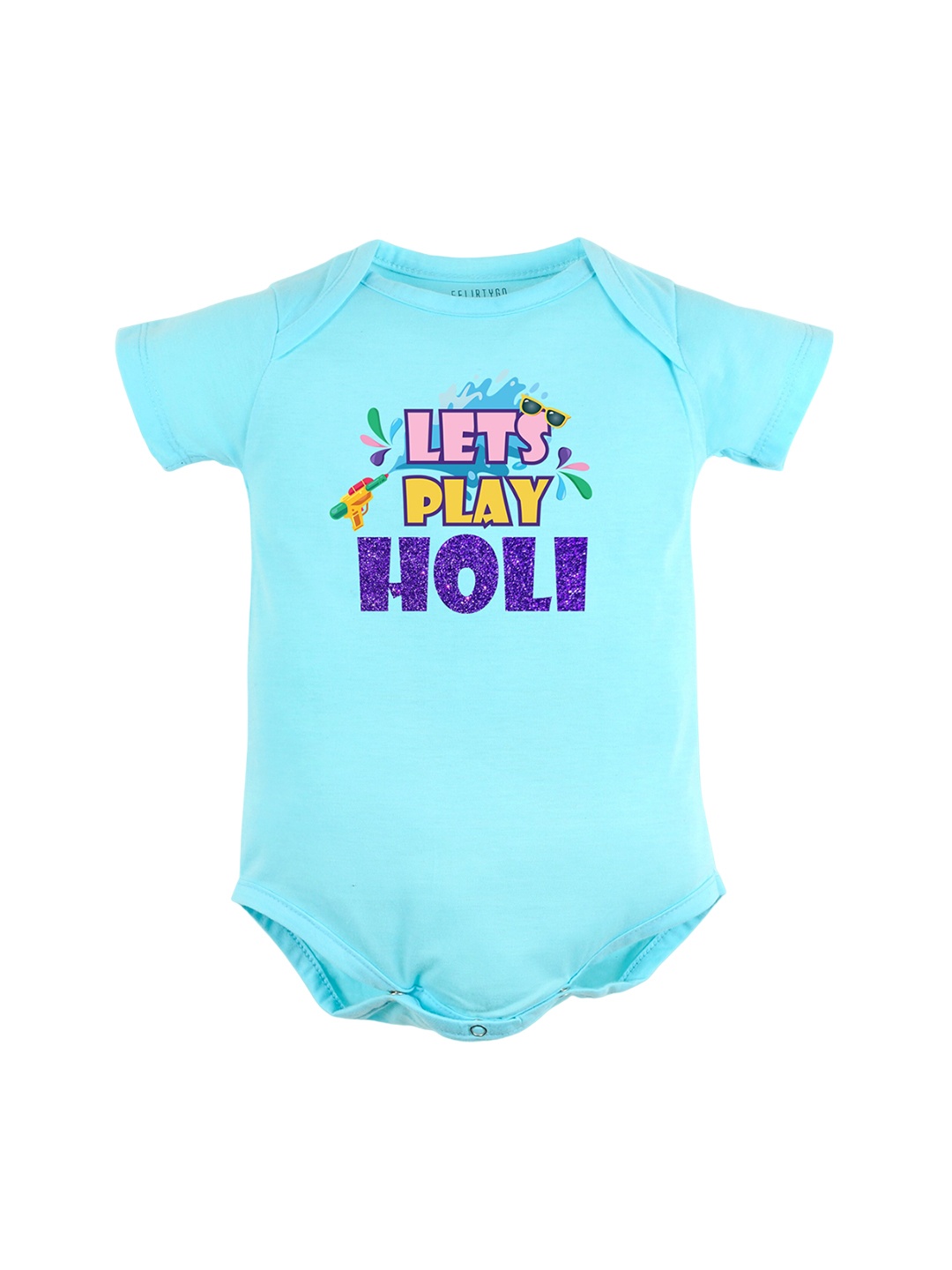 

FFLIRTYGO Kids Printed Cotton Holi Special Bodysuit, Turquoise blue
