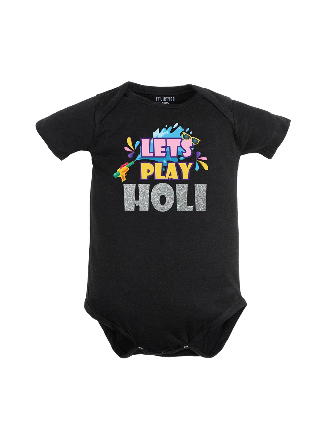 

FFLIRTYGO Infants Typography Printed Pure Cotton Bodysuit, Black