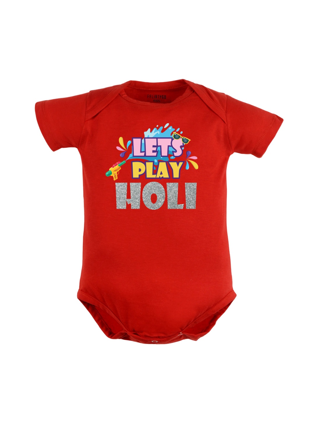

FFLIRTYGO Infants Holi Printed Round Neck Pure Cotton Bodysuit, Red