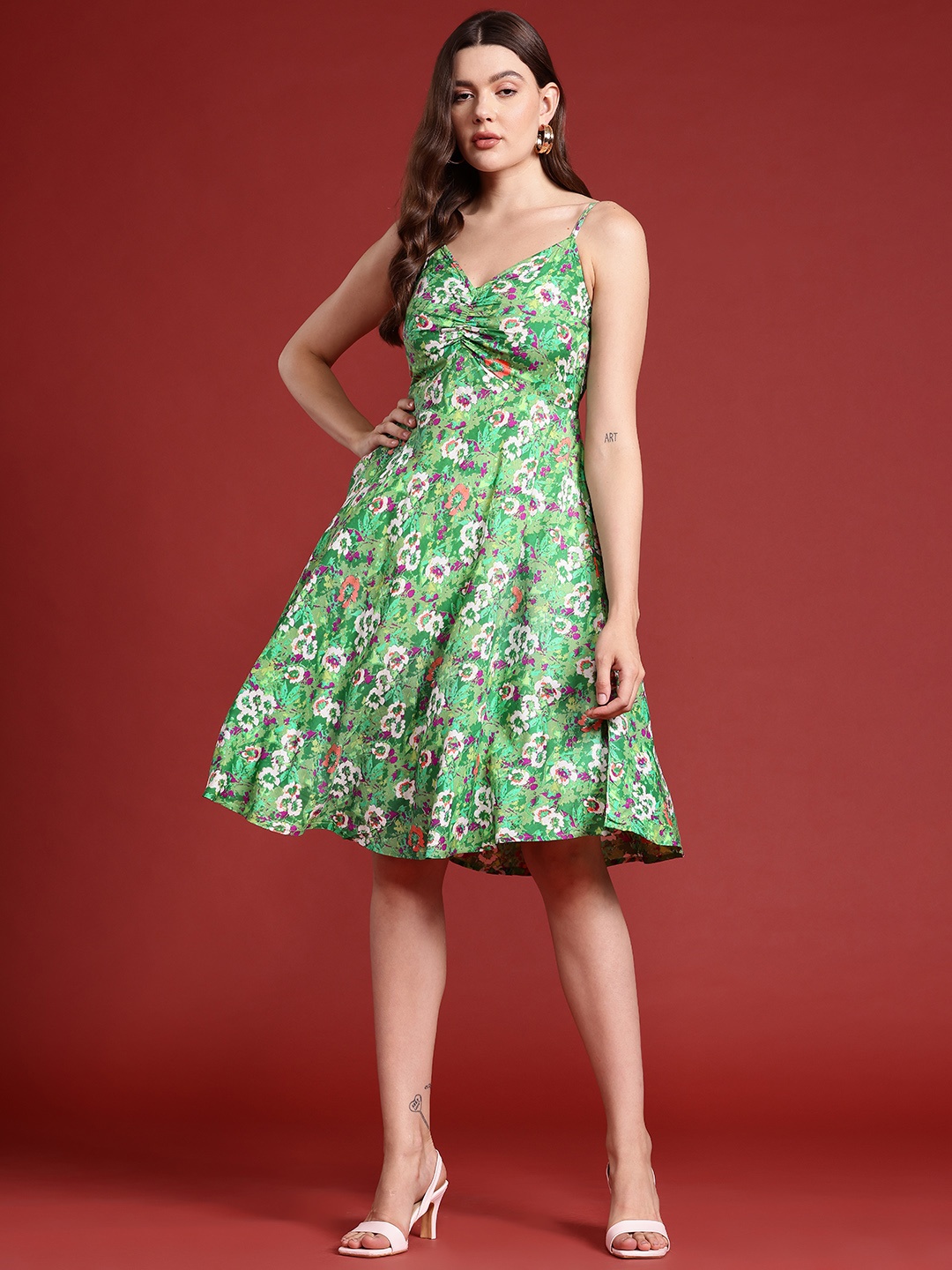 

all about you Floral Print Empire Dress, Green