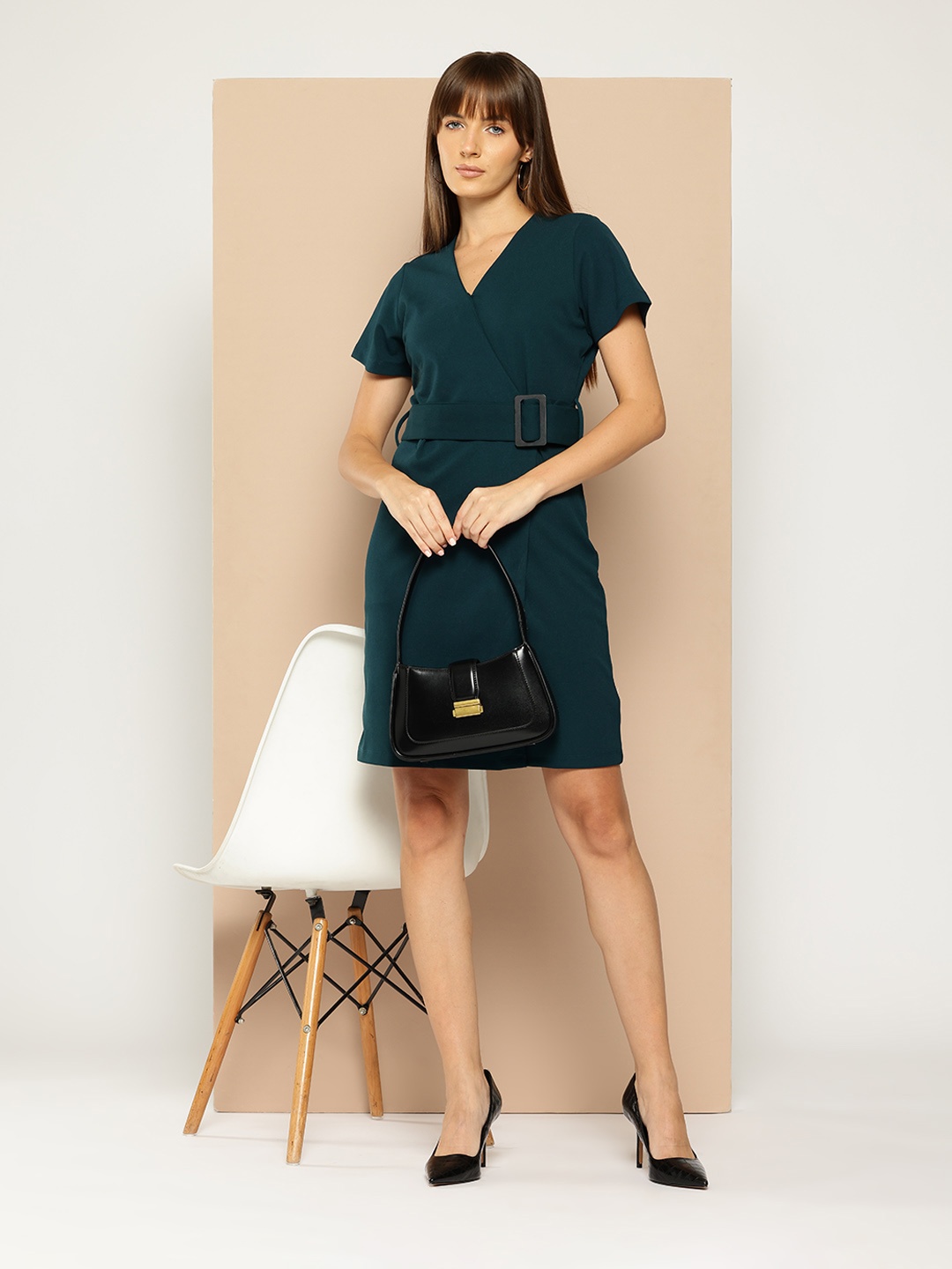 

her by invictus Belted Wrap Dress, Teal