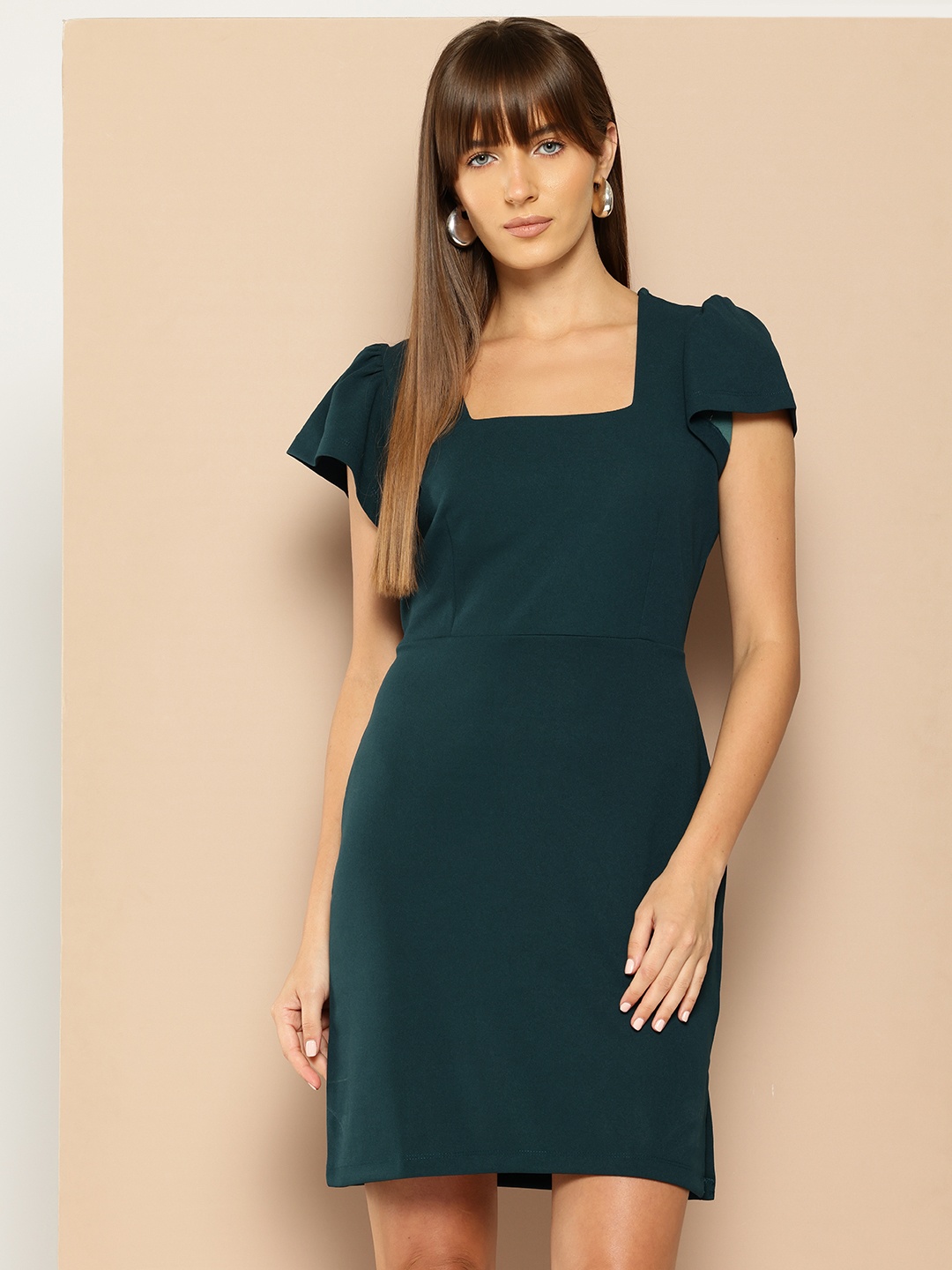 

her by invictus Puff Sleeve Sheath Dress, Teal