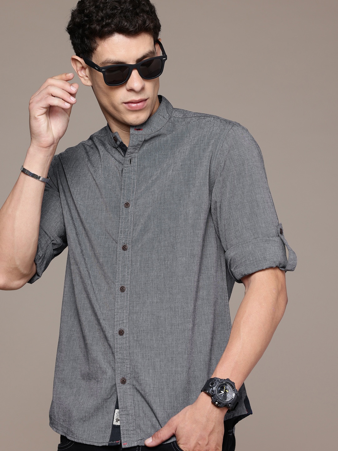 

The Roadster Life Co. Self Design Pure Cotton Casual Shirt, Grey
