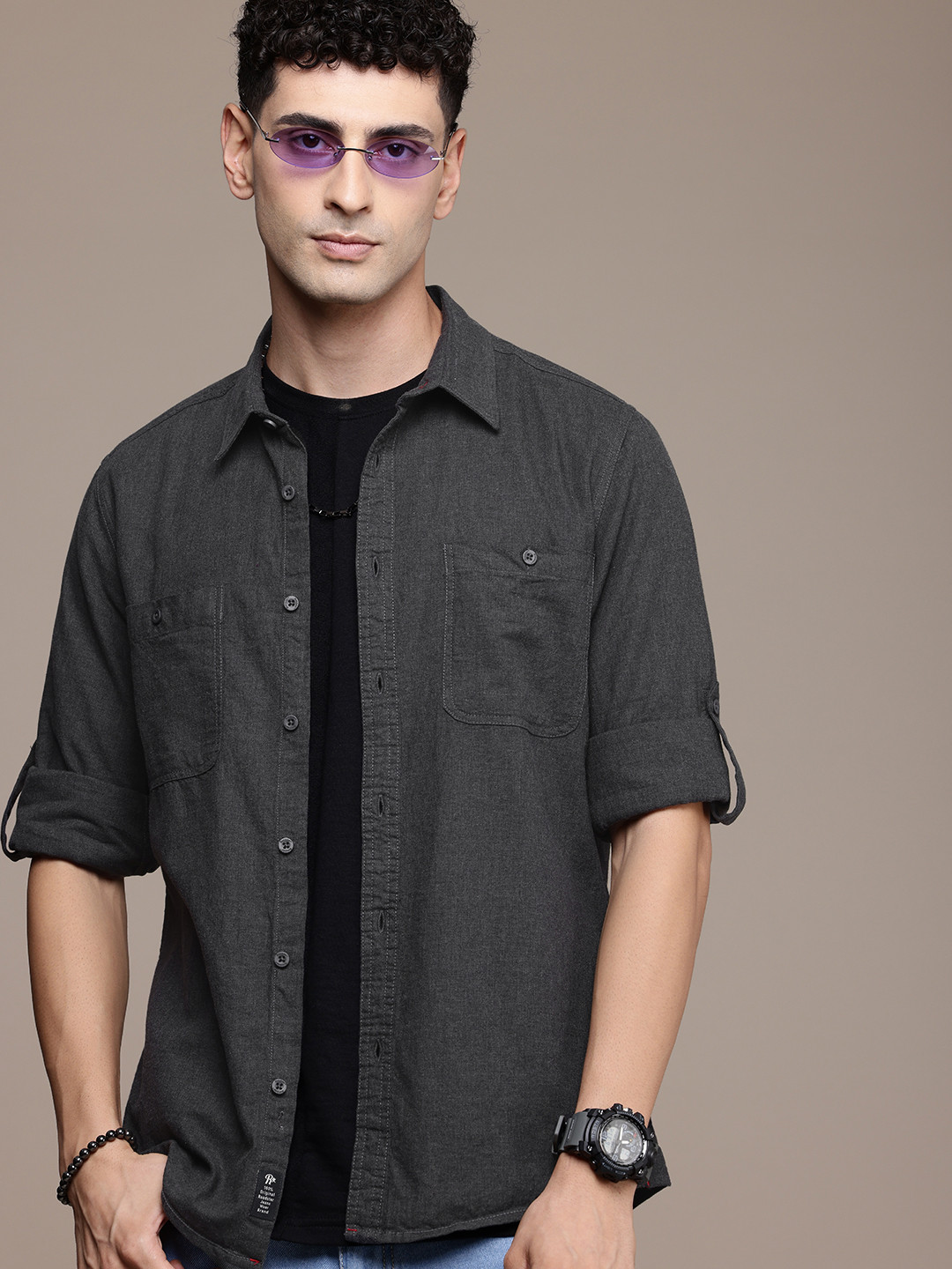 

The Roadster Life Co. Pure Cotton Casual Shirt, Charcoal