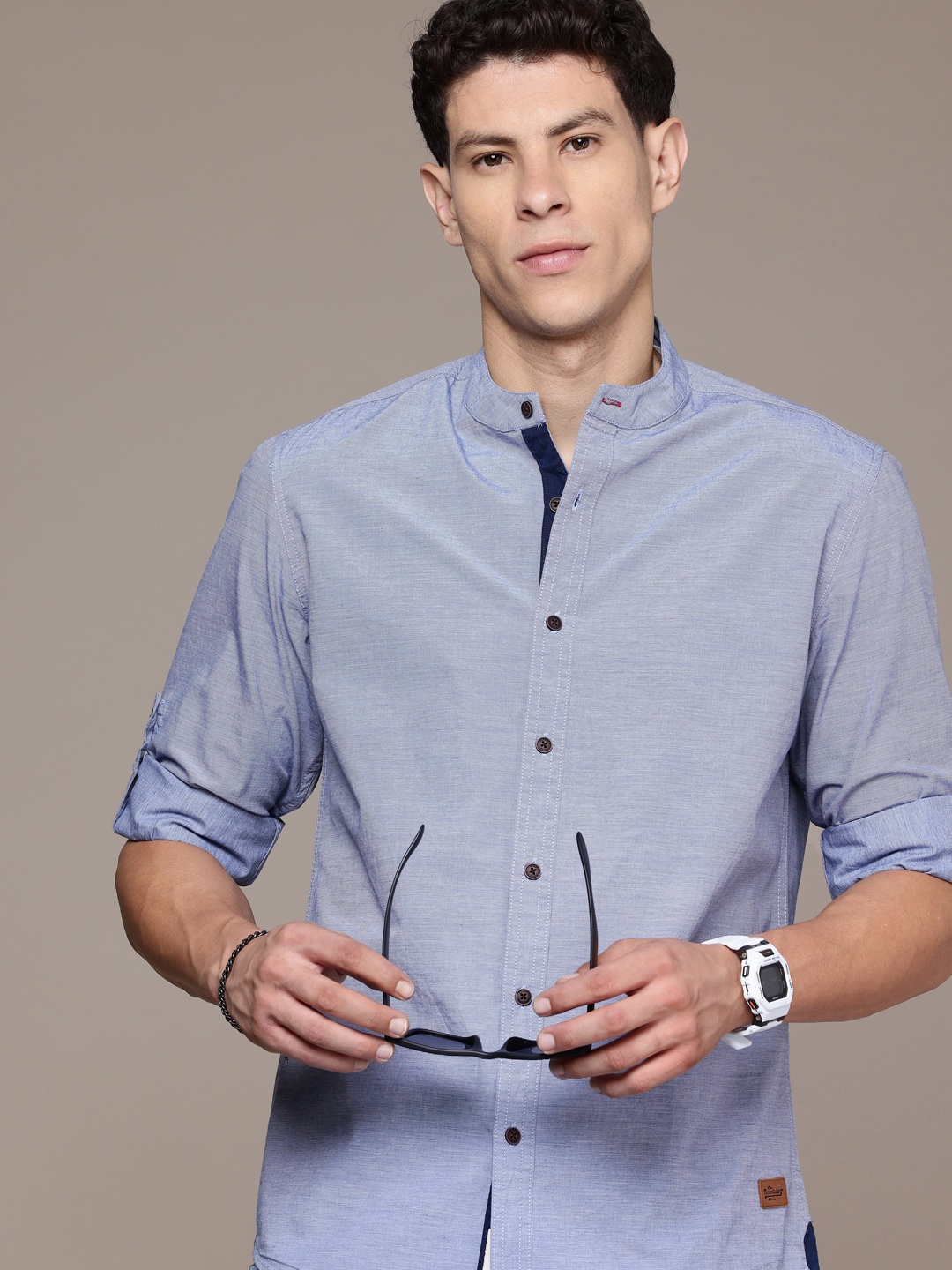 

The Roadster Life Co. Self Design Pure Cotton Casual Shirt, Blue