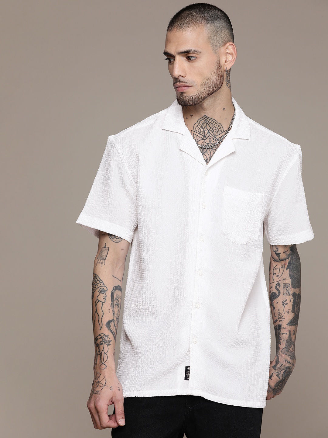 

The Roadster Life Co. Crinkle Self Design Relaxed Fit Opaque Casual Shirt, White