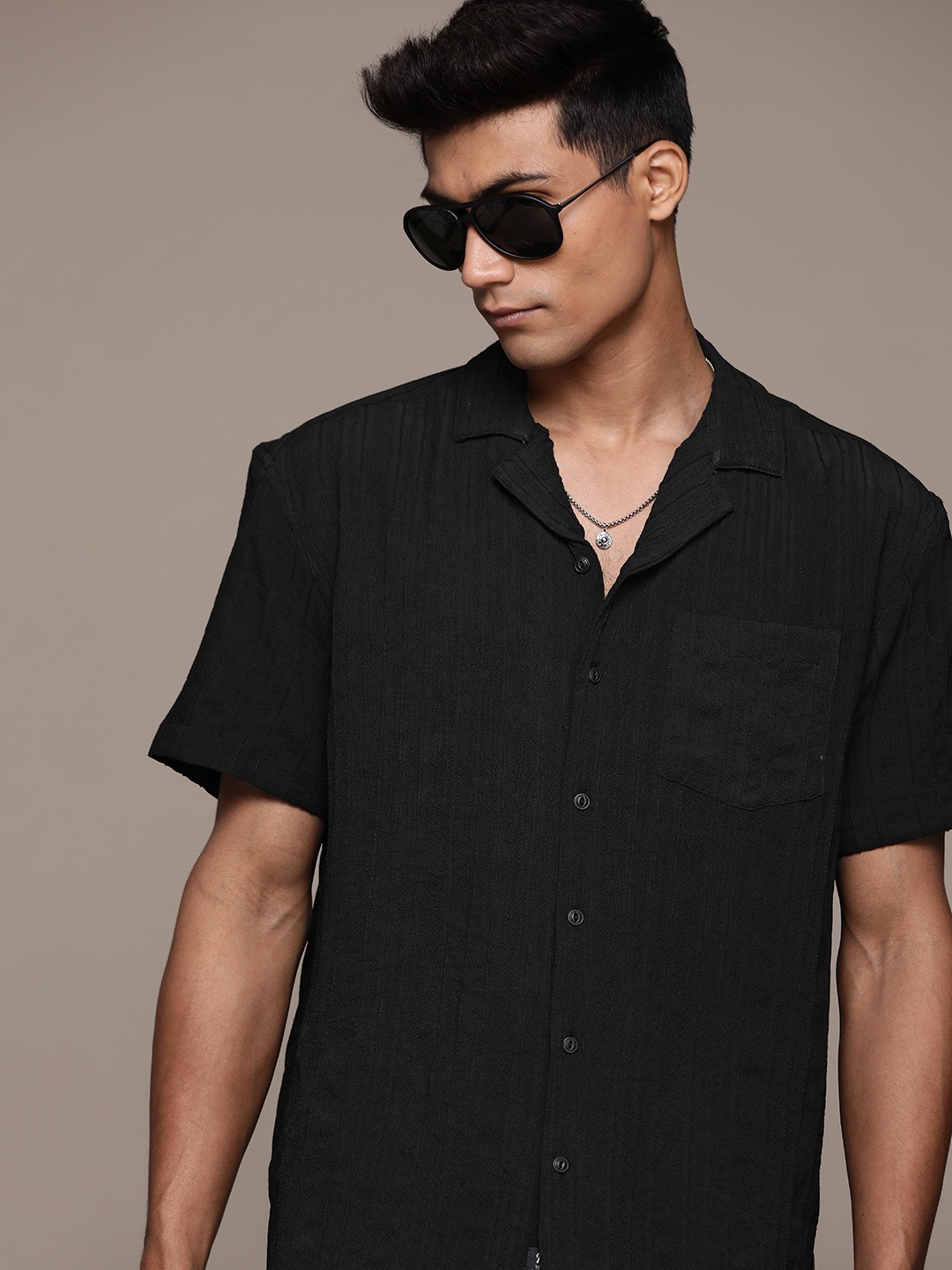 

The Roadster Lifestyle Co. Textured Relaxed Fit Casual Shirt, Black