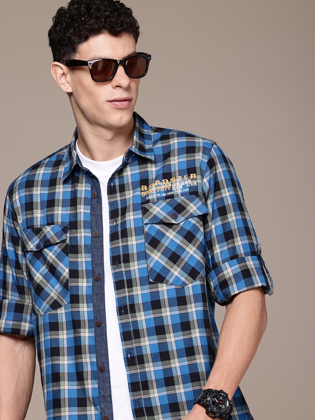 

The Roadster Life Co. Checked Pure Cotton Casual Shirt, Blue