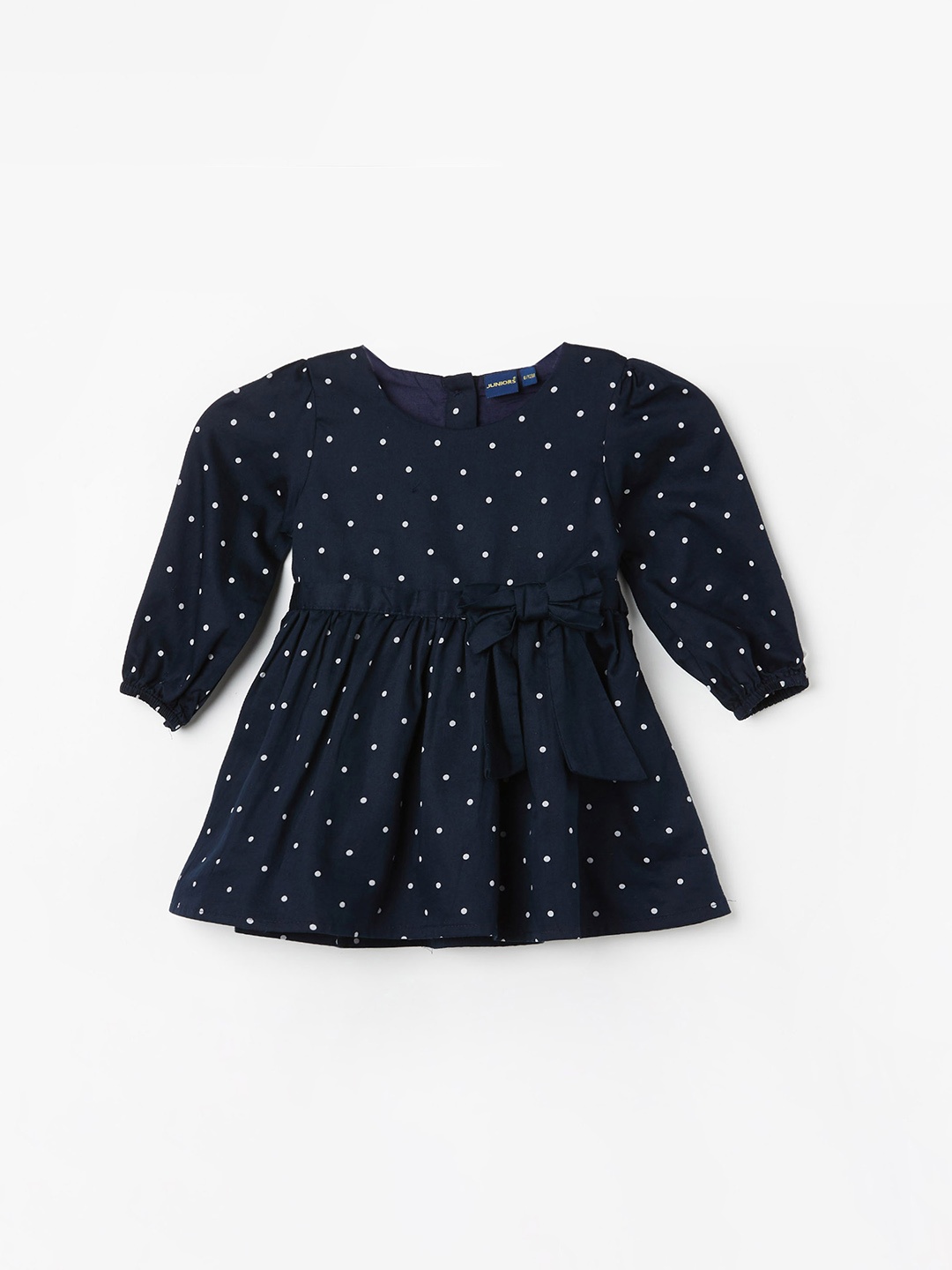 

Juniors by Lifestyle Girls Polka Dots Printed Pure Cotton Fit & Flare Dress, Navy blue
