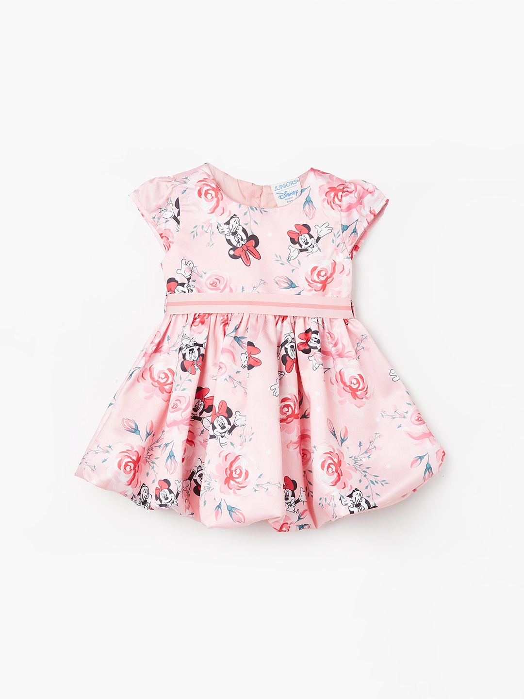 

Juniors by Lifestyle Girls Minnie Mouse Printed Gathered Cotton Fit & Flare Dress, Peach