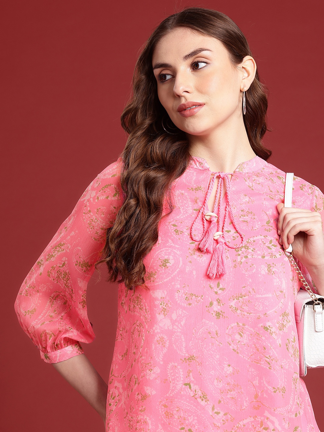 

all about you Ethnic Print Tie-Up Top, Pink