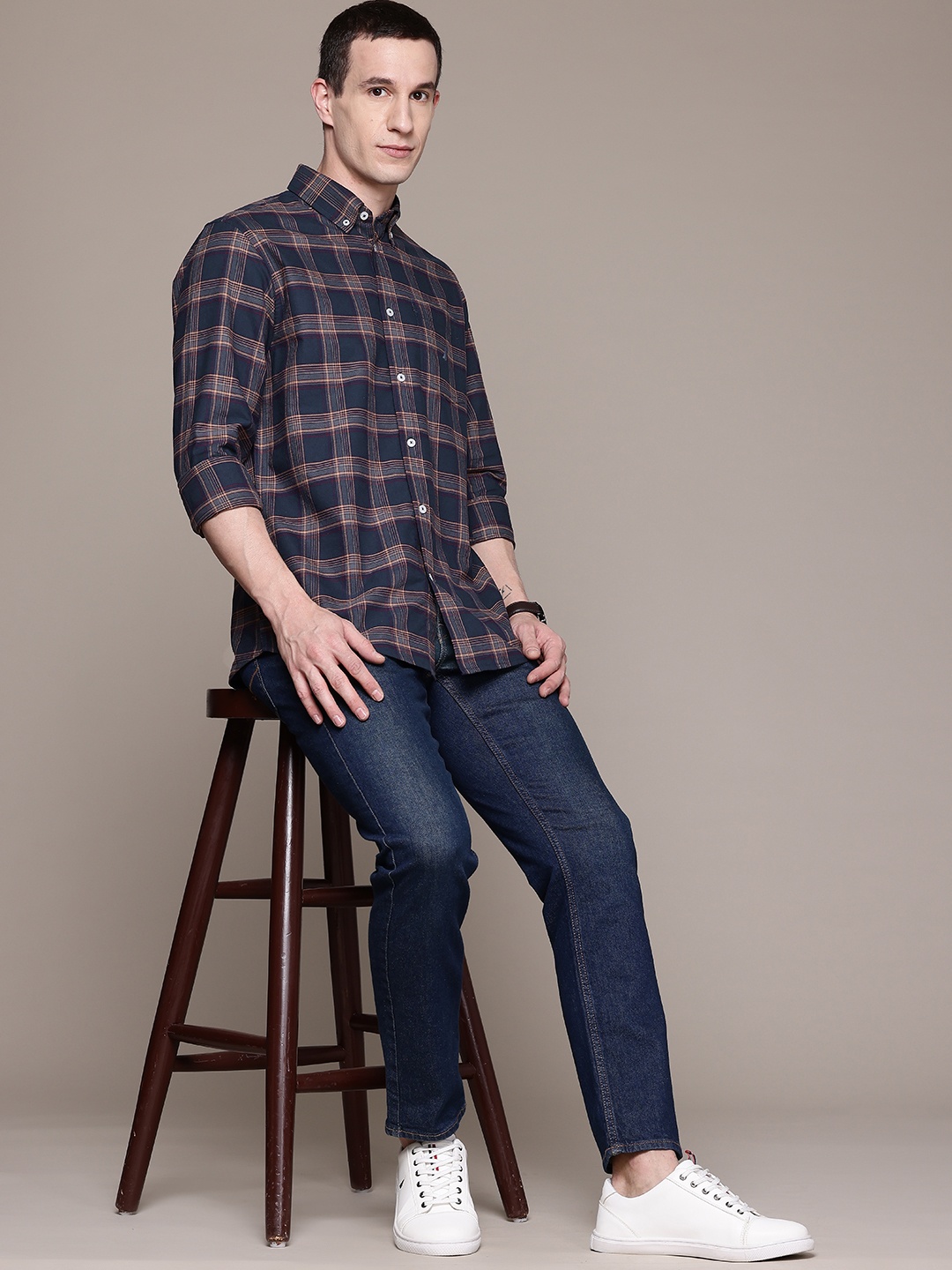 

Nautica Pure Cotton Tartan Checks Classic Fit Shirt, Navy blue