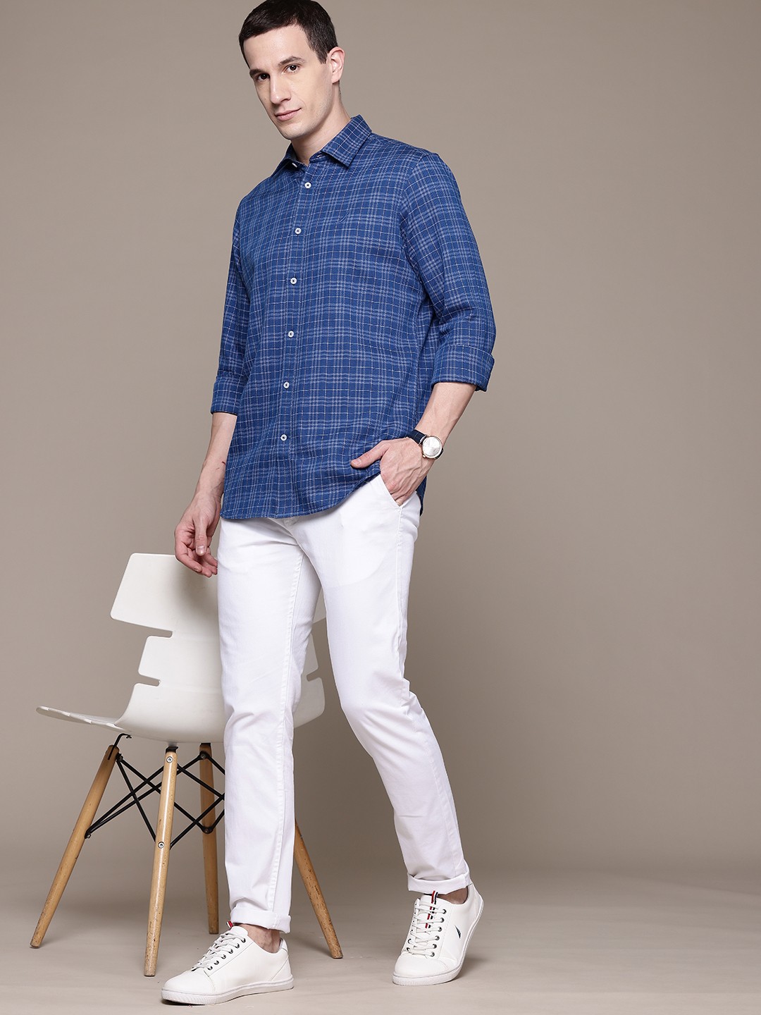 

Nautica Checked Pure Cotton Shirt, Blue