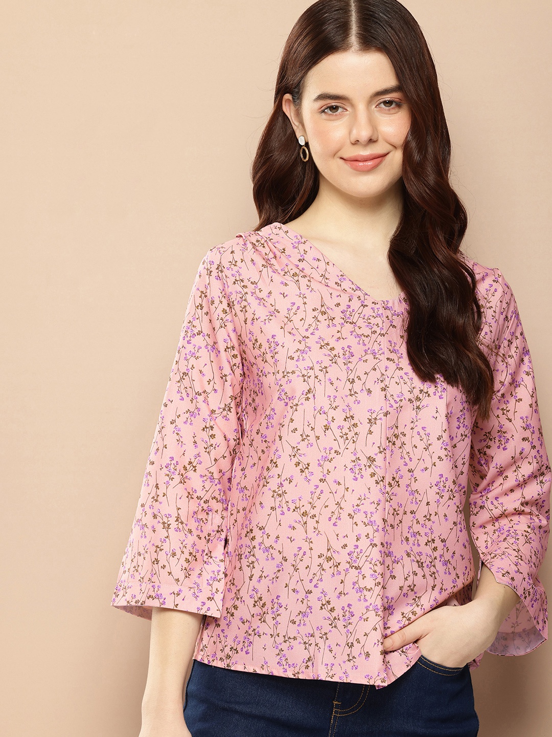 

encore by INVICTUS Floral Printed Top, Peach