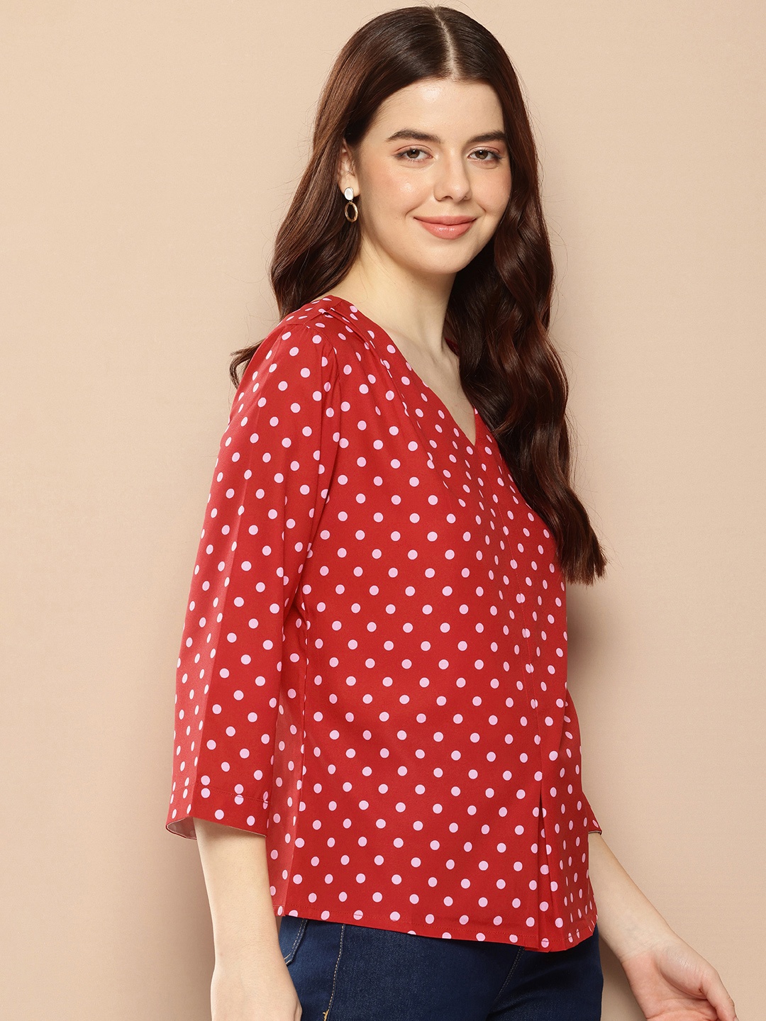 

encore by INVICTUS Polka Dot Printed Top, Red