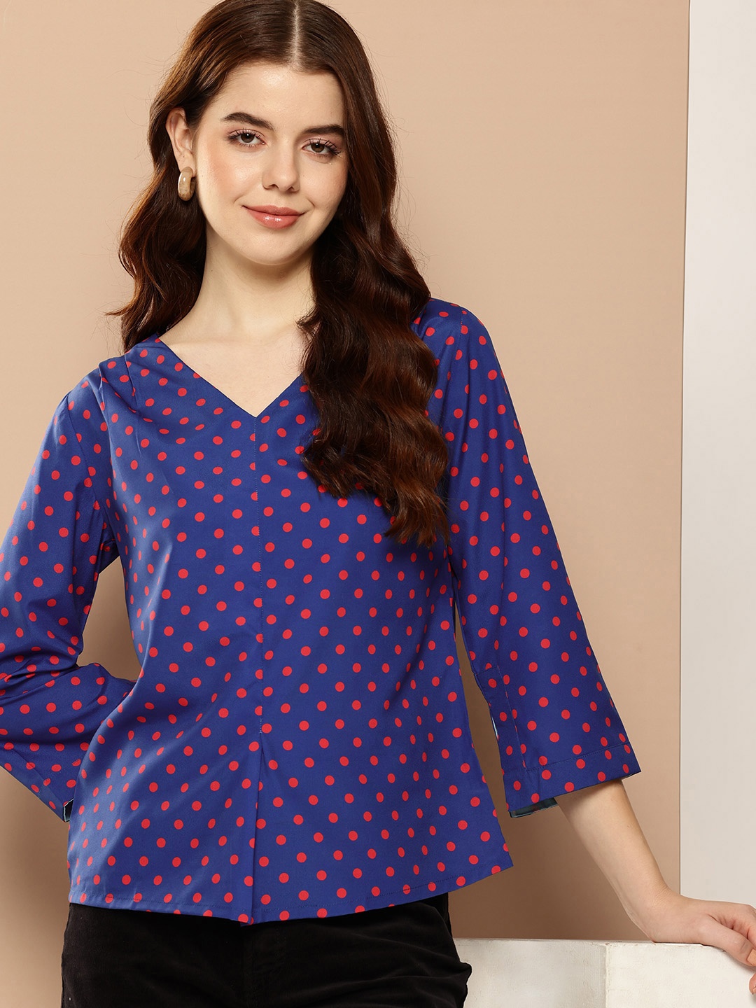 encore by INVICTUS Polka Dot Printed Top, Blue