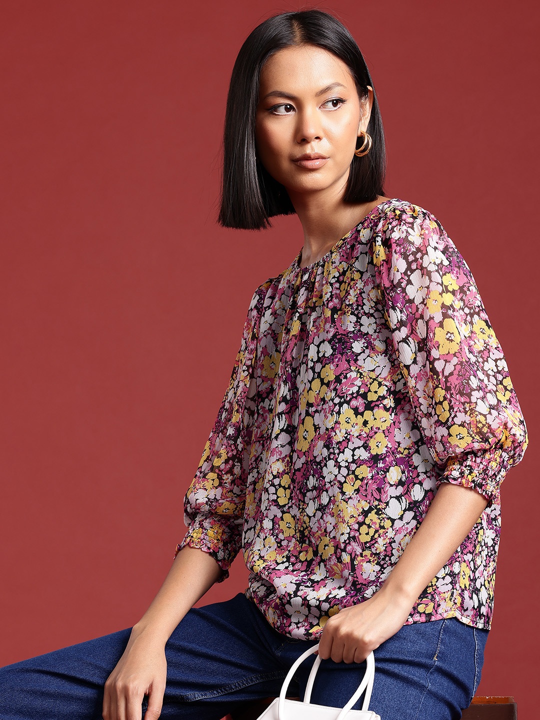 

all about you Floral Print Puff Sleeves Top, White