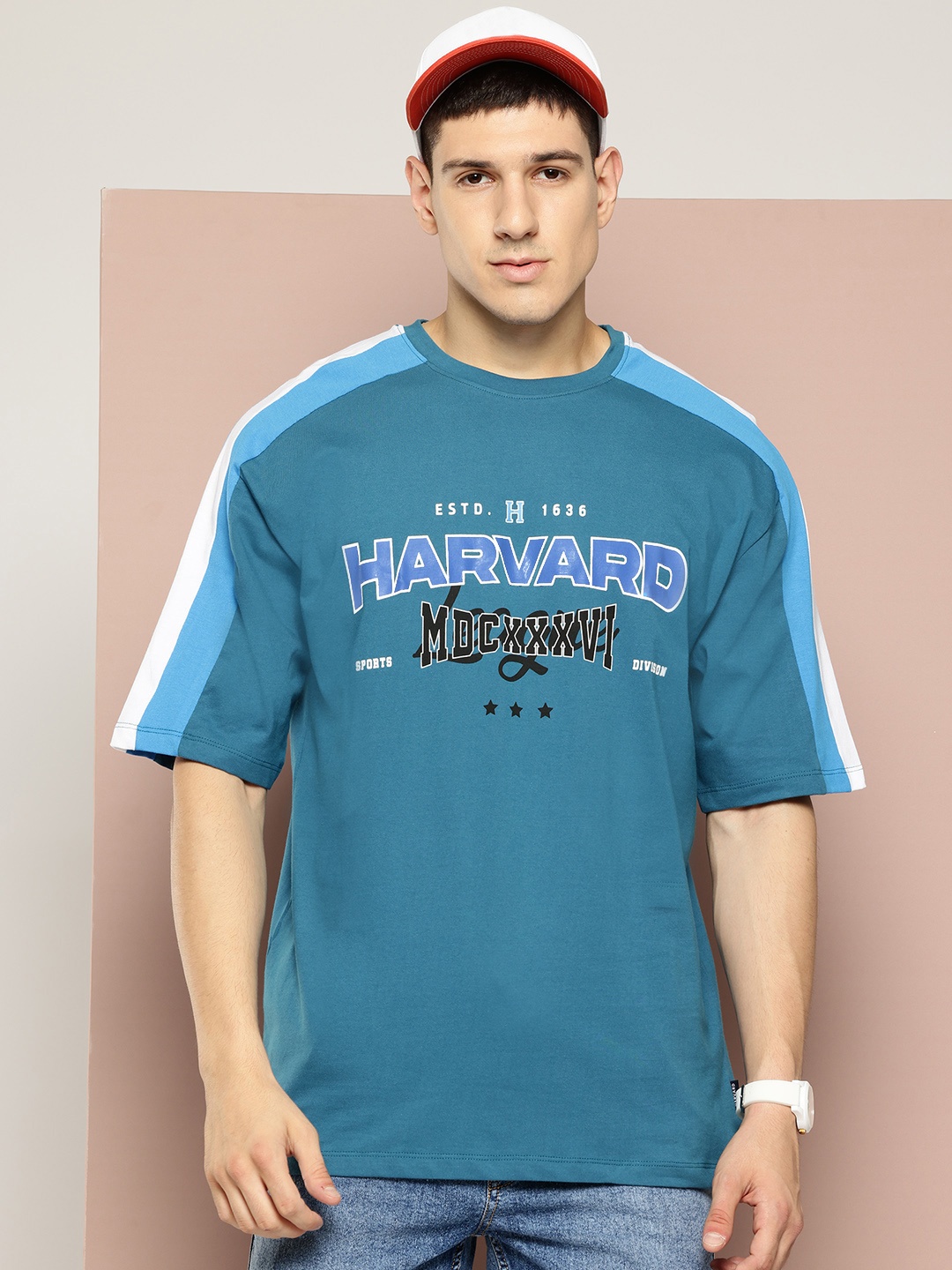 

Harvard Men Brand Logo Printed Pure Cotton T-shirt, Teal