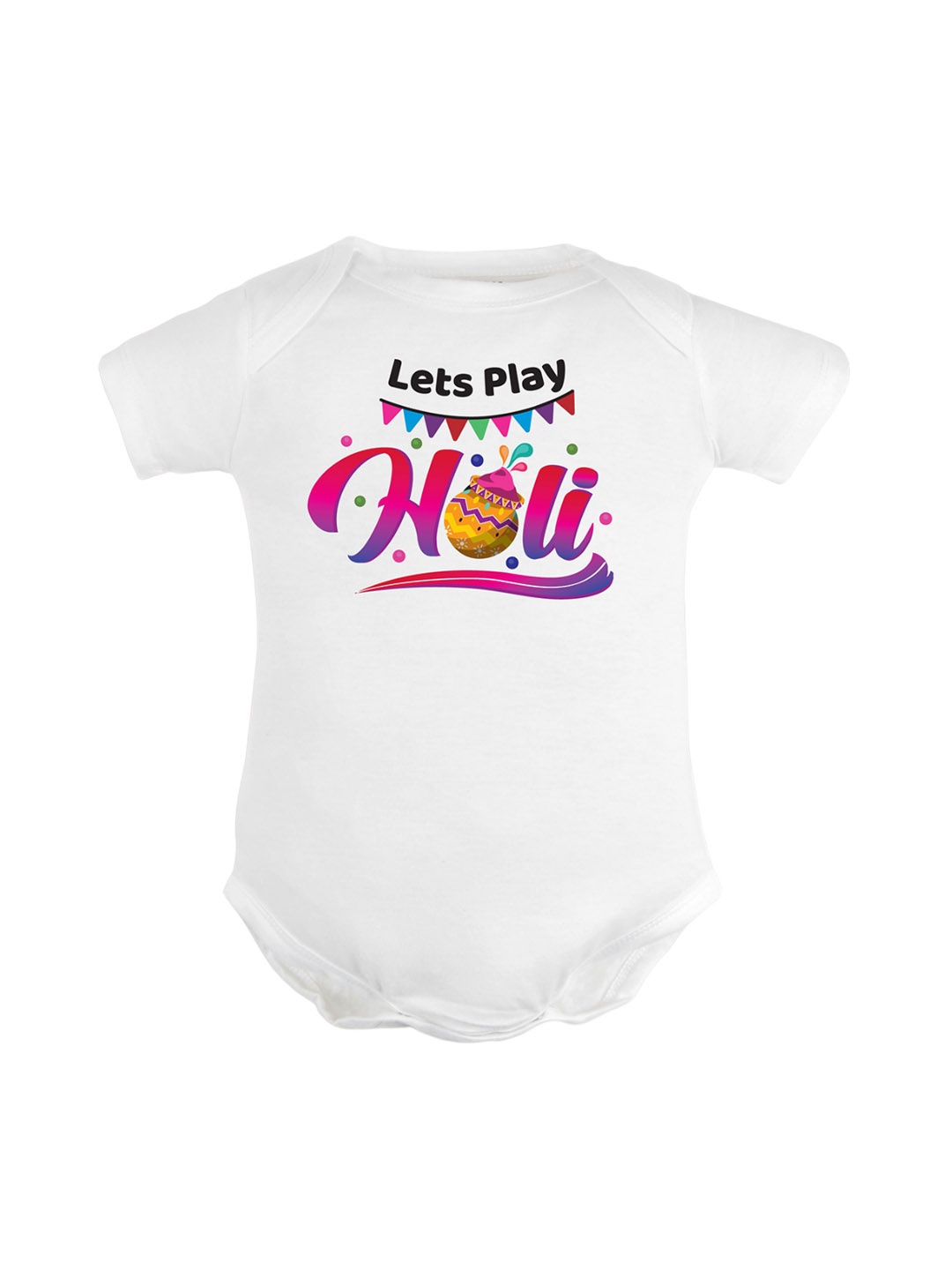 FFLIRTYGO Infants Holi Printed Round Neck Pure Cotton Bodysuit, White