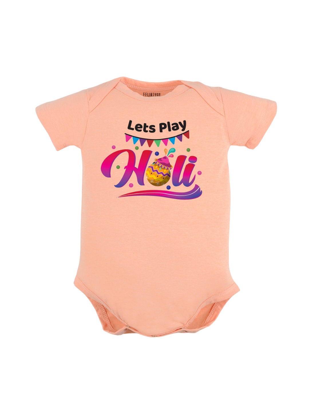 

FFLIRTYGO Infants Holi Printed Round Neck Pure Cotton Bodysuit, Peach