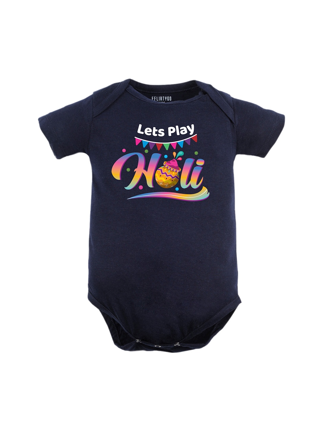 

FFLIRTYGO Infants Holi Printed Round Neck Pure Cotton Bodysuit, Navy blue