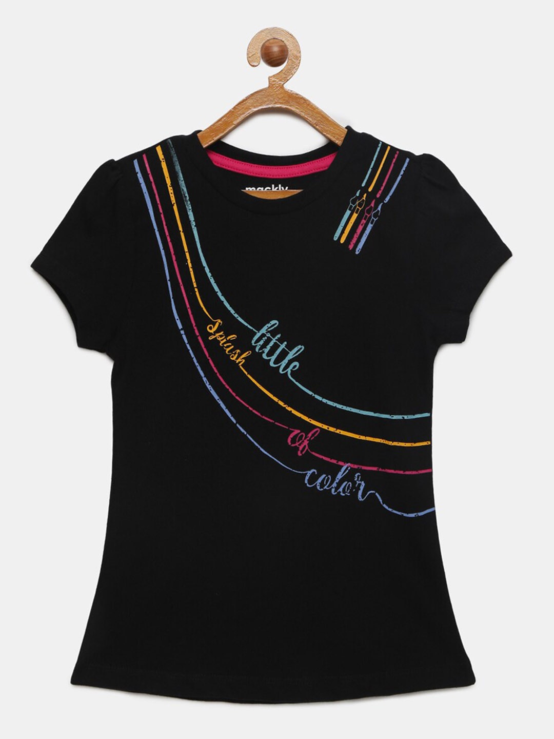 

mackly Girls Printed Pure Cotton Lounge Tshirt, Black