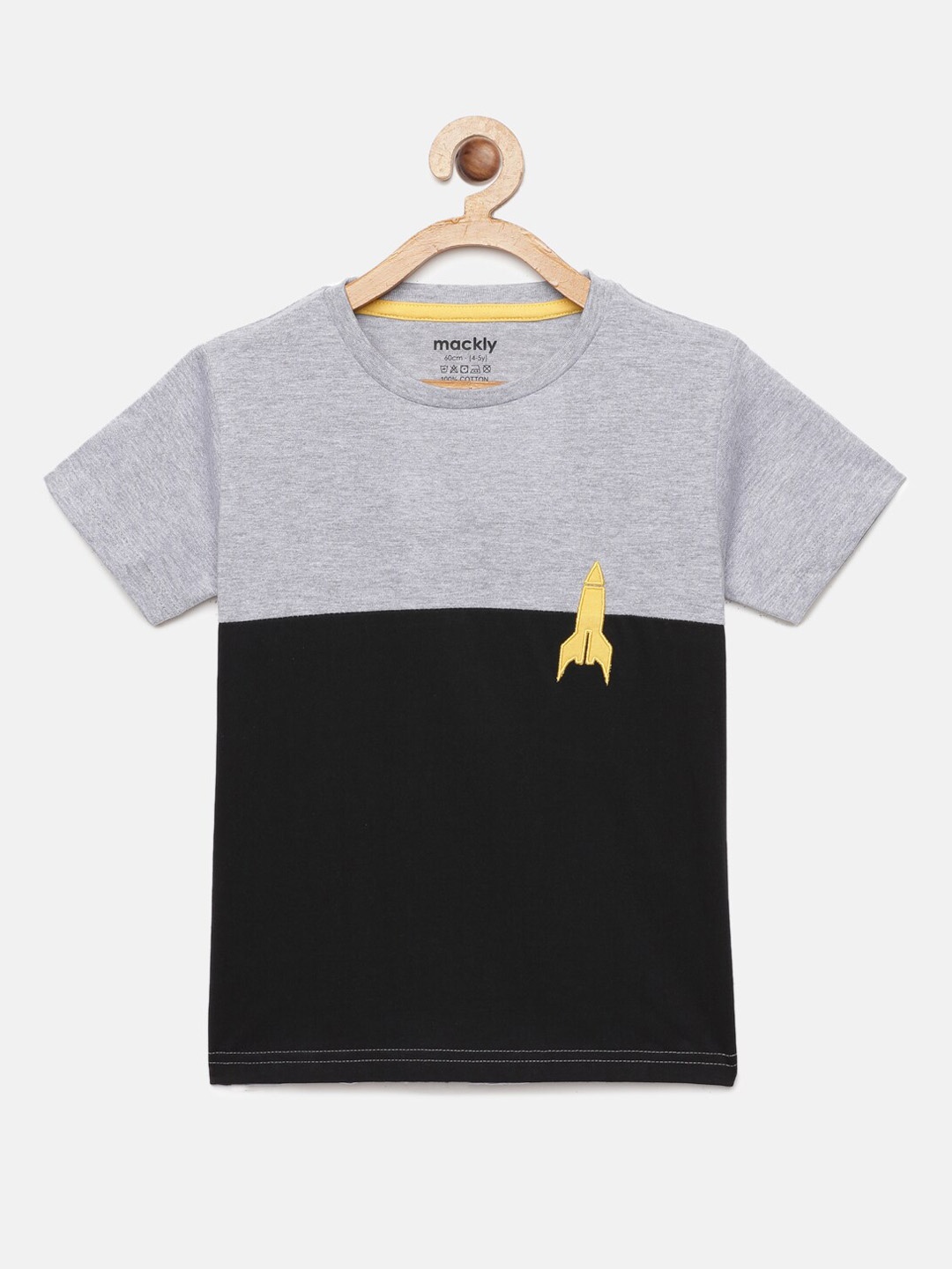 

mackly Boys Colourblocked Pure Cotton T-shirt, Grey melange