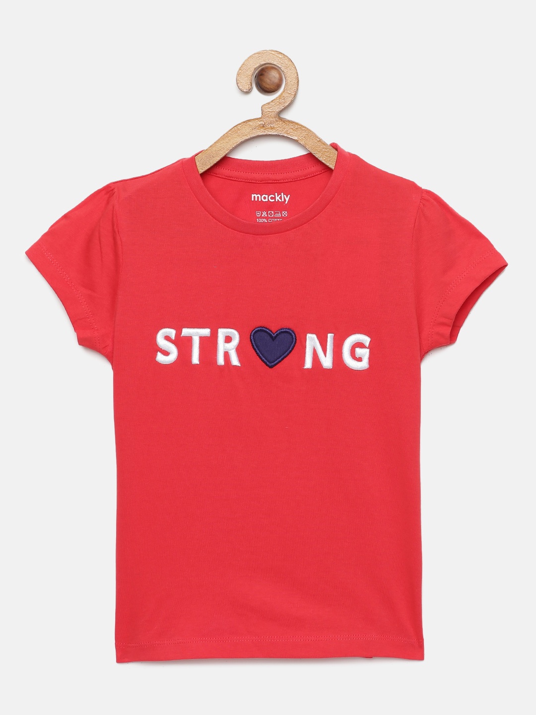 mackly Girls Typography Printed Pure Cotton Lounge T-shirt, Red