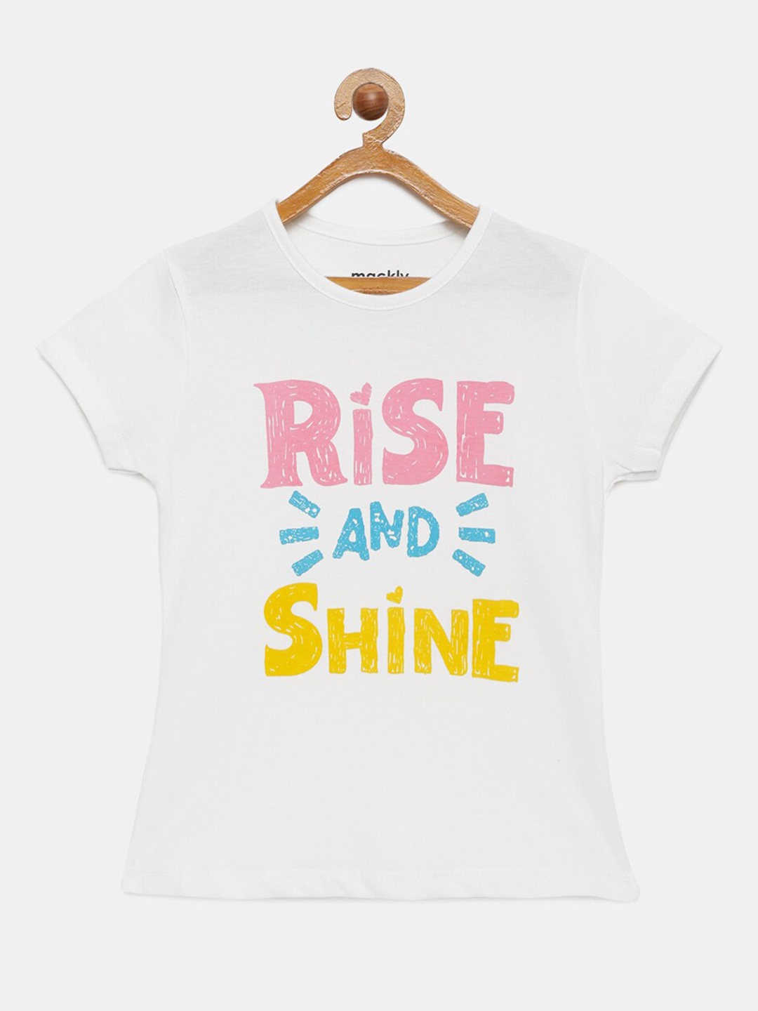 mackly Girls Printed Pure Cotton Lounge Tshirt, White