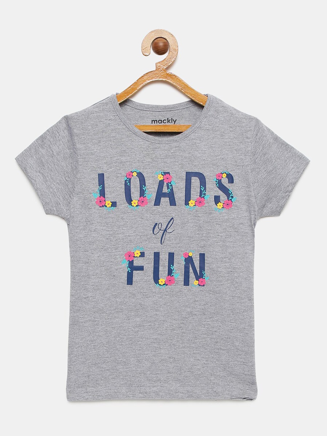 

mackly Girls Typography Printed Pure Cotton Lounge Tshirts, Grey melange