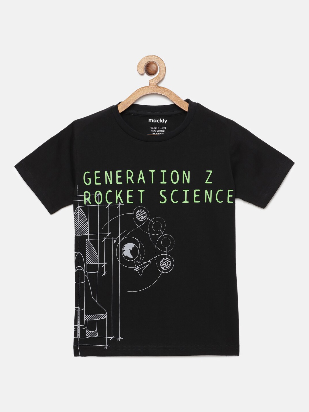 

mackly Boys Printed Pure Cotton Lounge Tshirt, Black