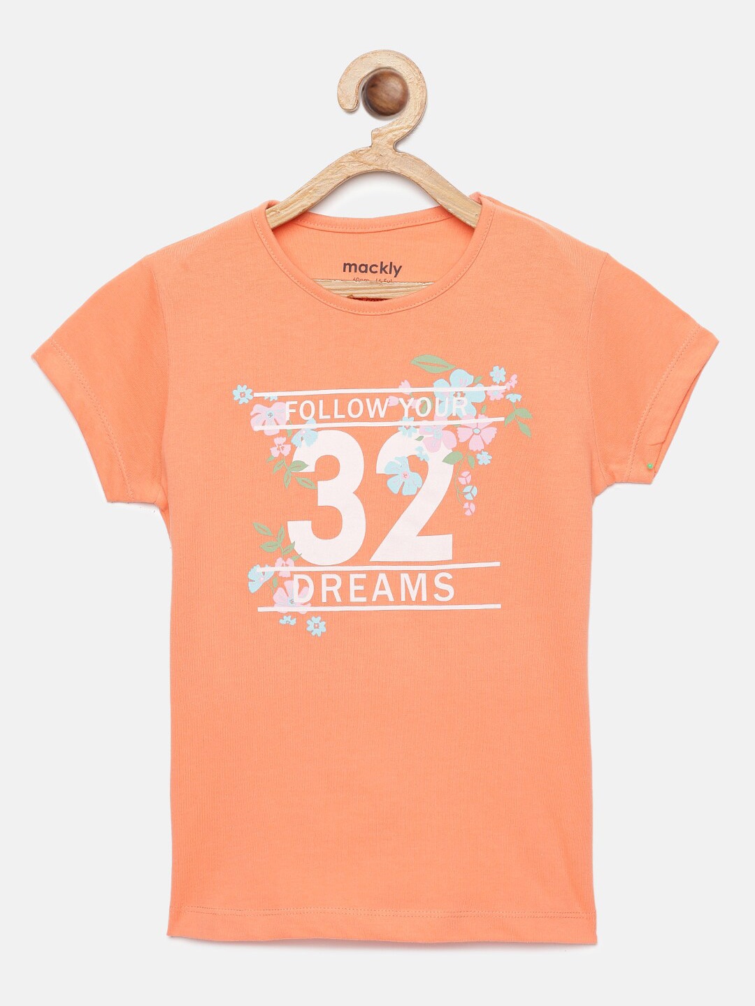 

mackly Girls Typography Printed Pure Cotton Lounge Tshirts, Peach