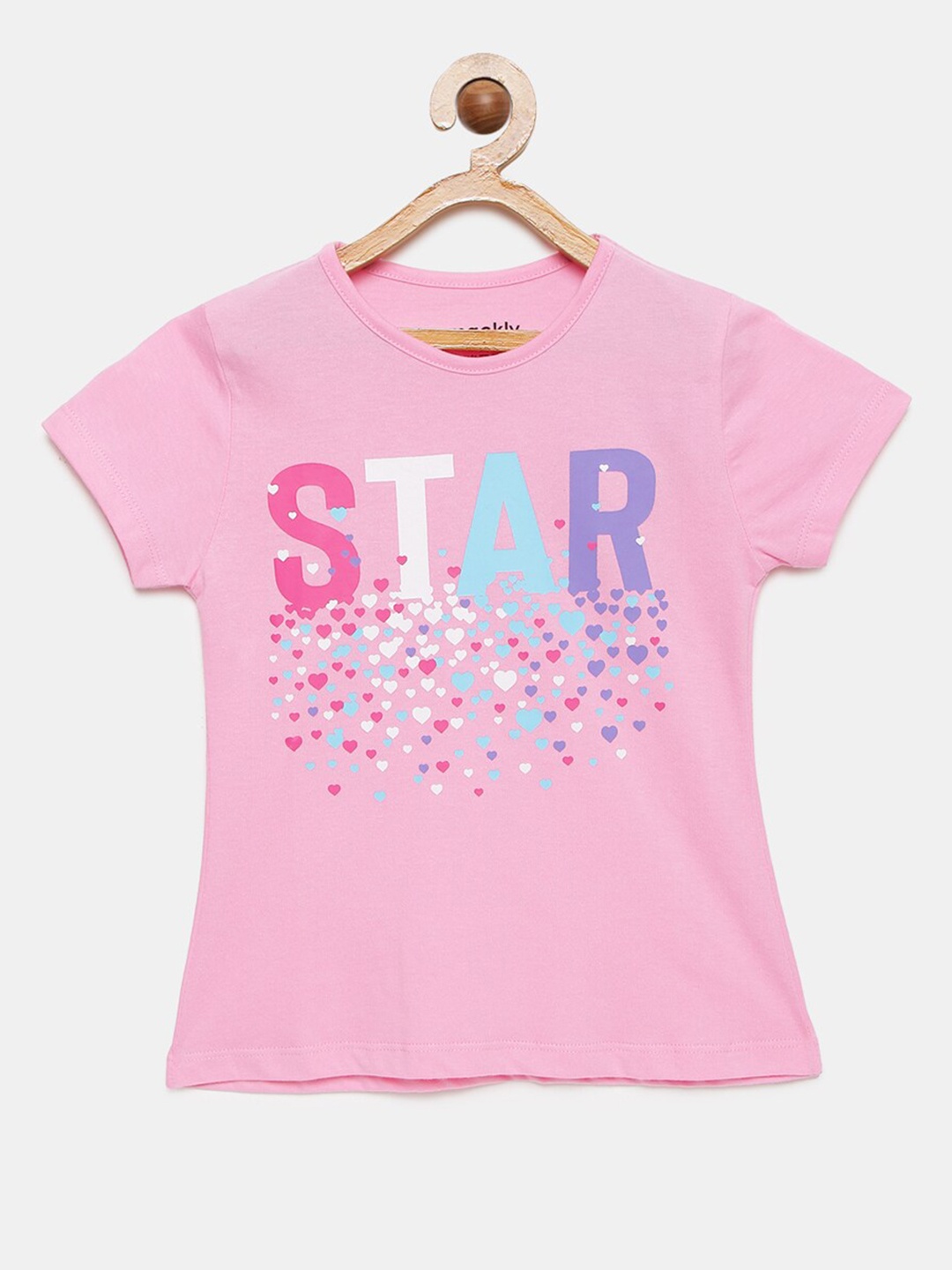 

mackly Girls Printed Pure Cotton Lounge Tshirt, Pink